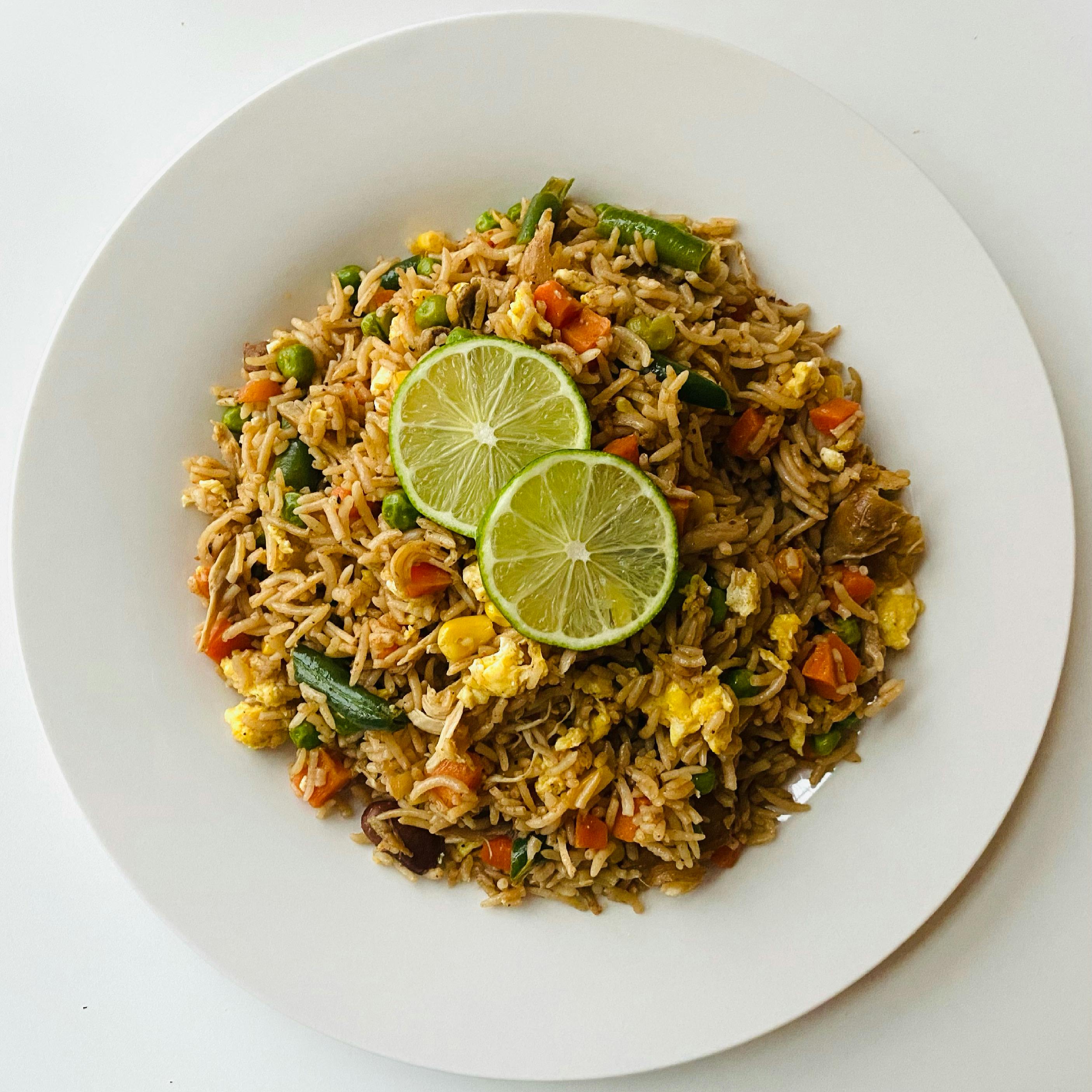 A photo of hot egg fried rice , credit: the image is sourced from pixels.com